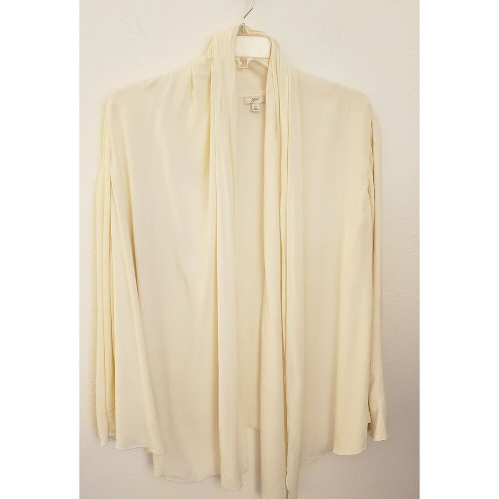 J. Jill Cream Longline Rayon Crepe Relaxed Fit Cardigan Waterfall Front XL EUC